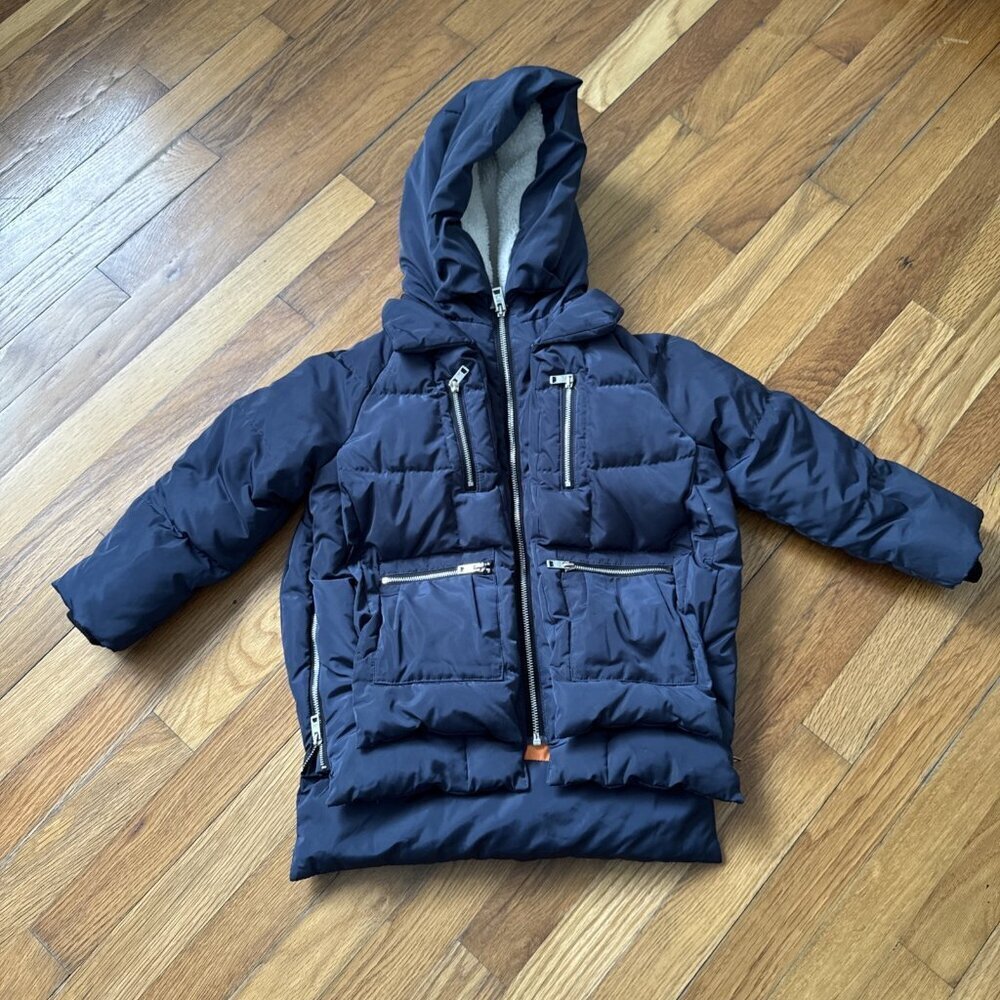 Orolay Kids Navy Blue Zip Quilted Puffer Down Winter Coat Hooded Size 4-5 Y